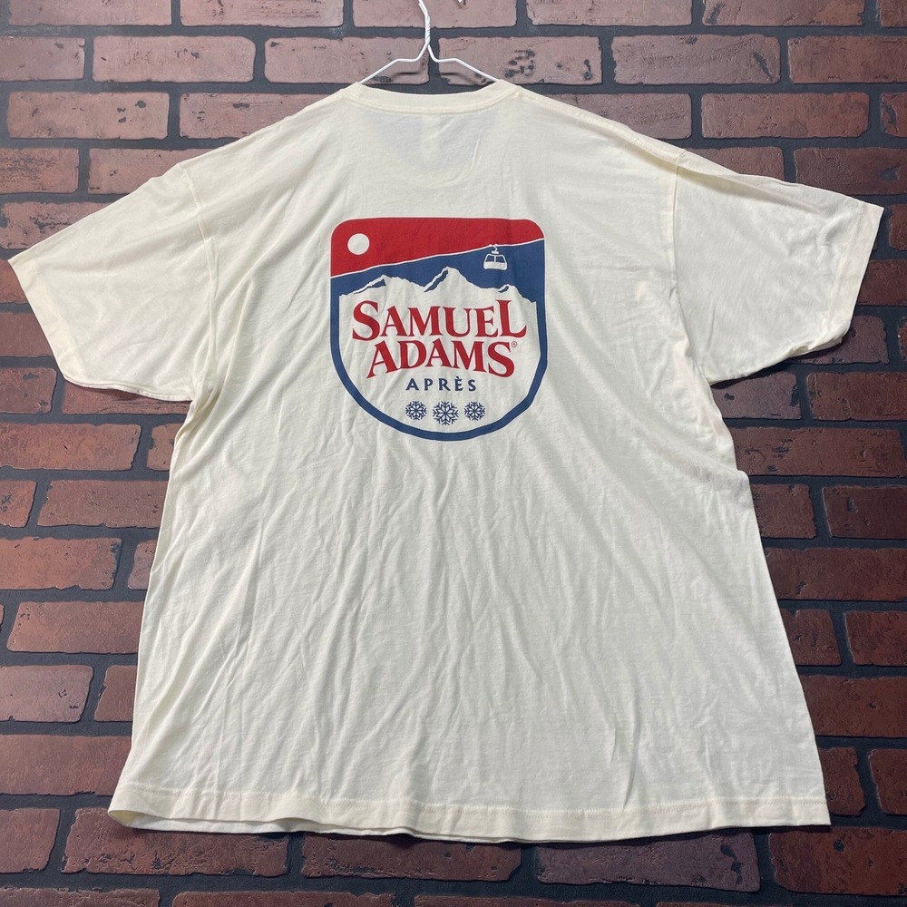 Tultex Samuel Adams Apres Ski White Graphic Beer T-Shirt Men's Size XXL Cotton